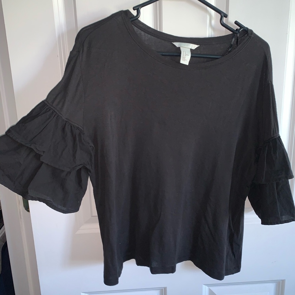 H&M Black Ruffle Top